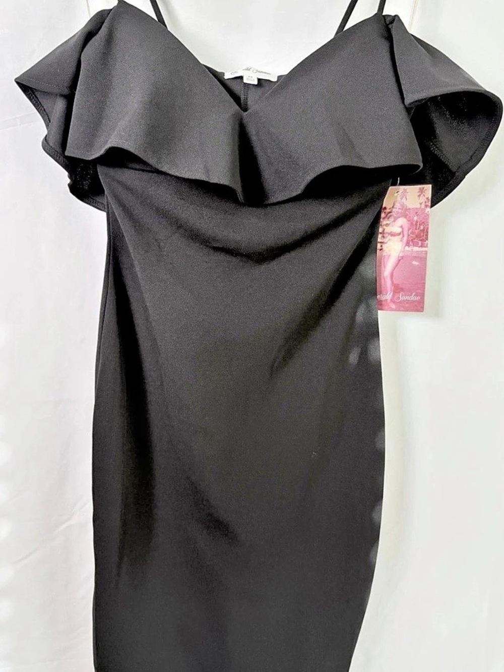 Emerald Sundae Ruffle Mini Dress in Black Size XS NWT